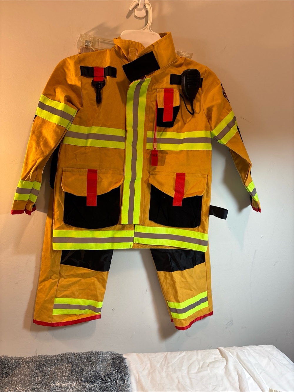 Kids Yellow Firefighter Dress-Up Costume with Reflective Trim. SOLD